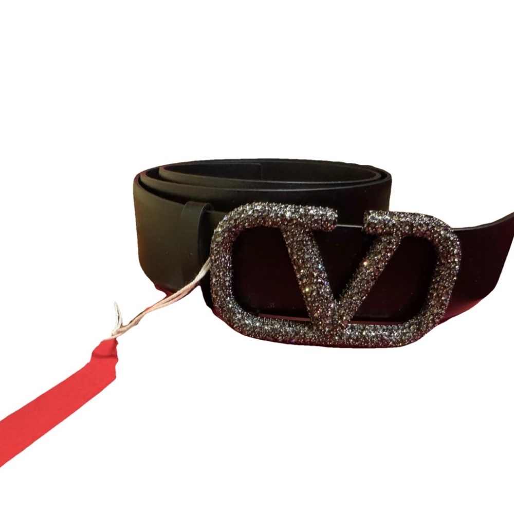 Valentino Black and Silver Belt with Rhinestone Buckle
